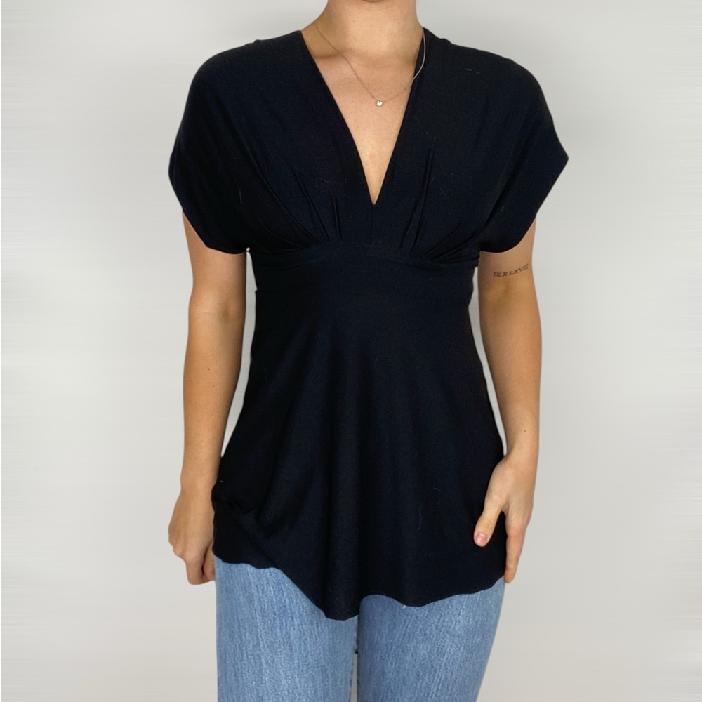 Short Sleeve Twist‎ Back Tank Open Cut Back Minimal Fit Flare Size Small Stretch
